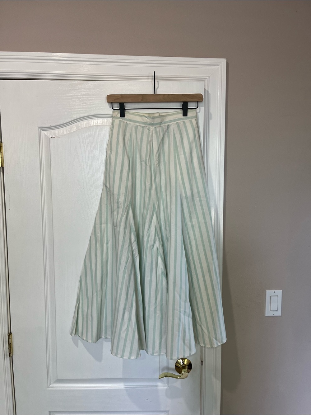 Vintage Mint Stripe High-Waist A-Line Midi Skirt